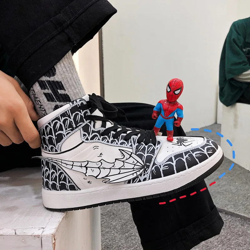 Кроссовки мужские высокие повседневная спортивная обувь с рисунком аниме паука