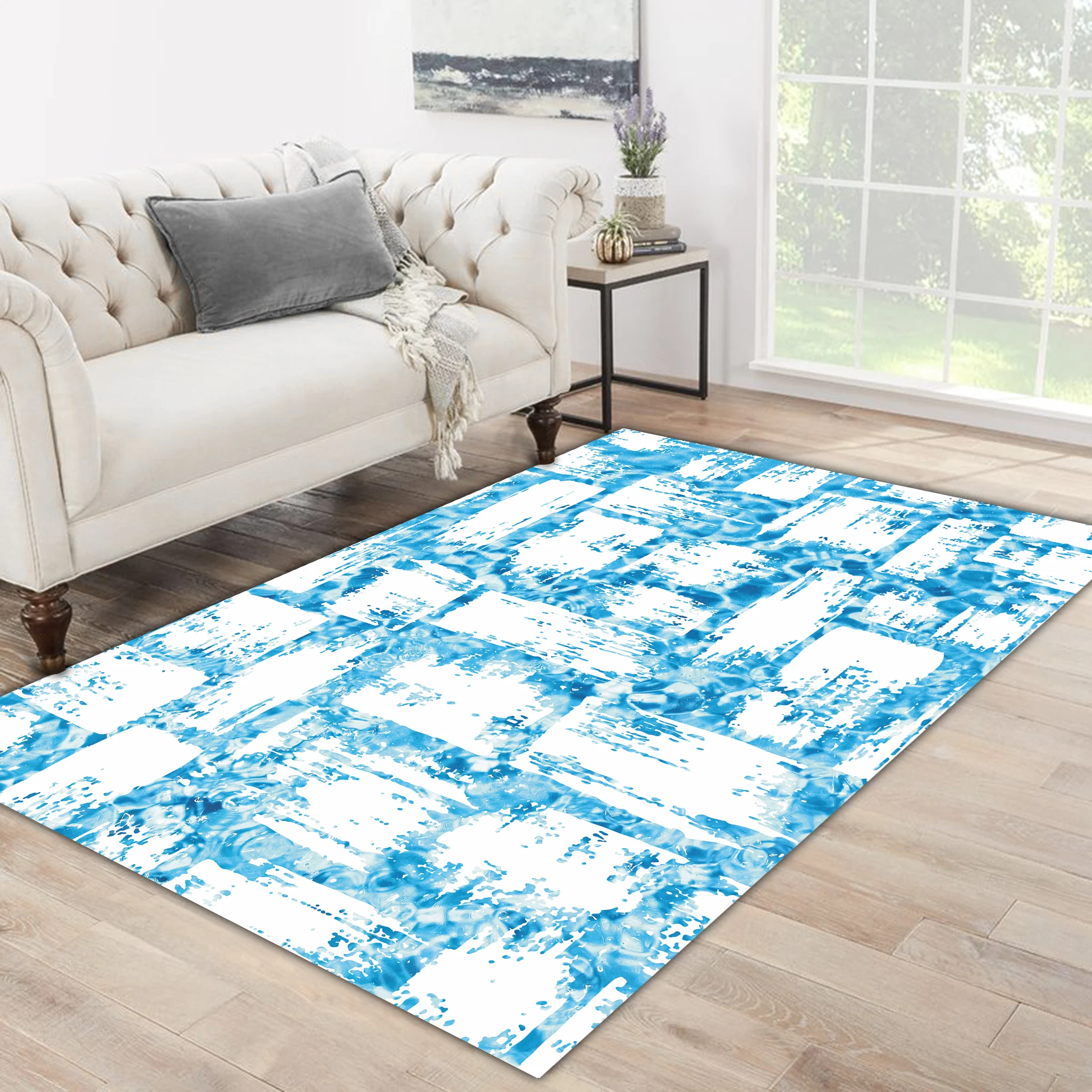 Синий белый ковер с белыми облаками современный узором для гостиной бесплатная