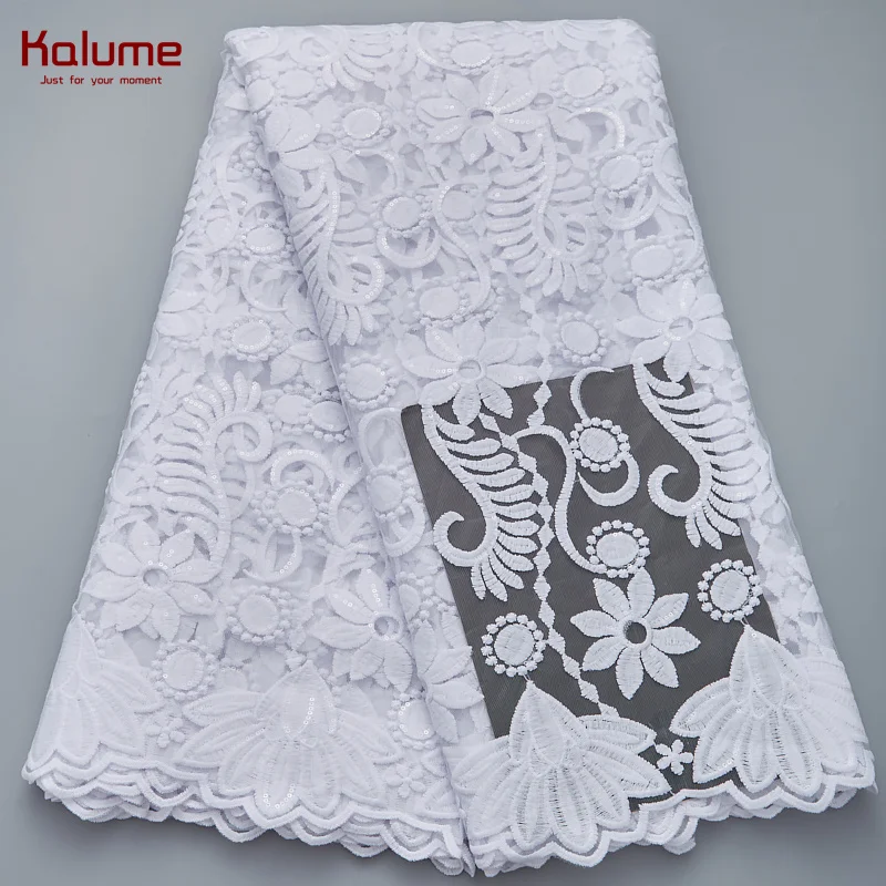 

Kalume Hot Sale African Cord Lace Fabric High Quality Water Soluble Nigerian Guipure Cord Lace For Wedding Fabric 5 Yards F2821