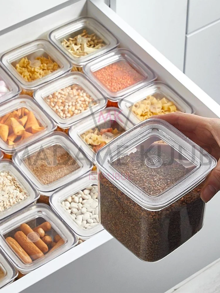 60-40-30-25-20-15-10-5 Pcs Sude Kitchen Food Storage Box Container Set Square Organizer Vacuumed Lid Airtight Transparent Jar | Дом и сад