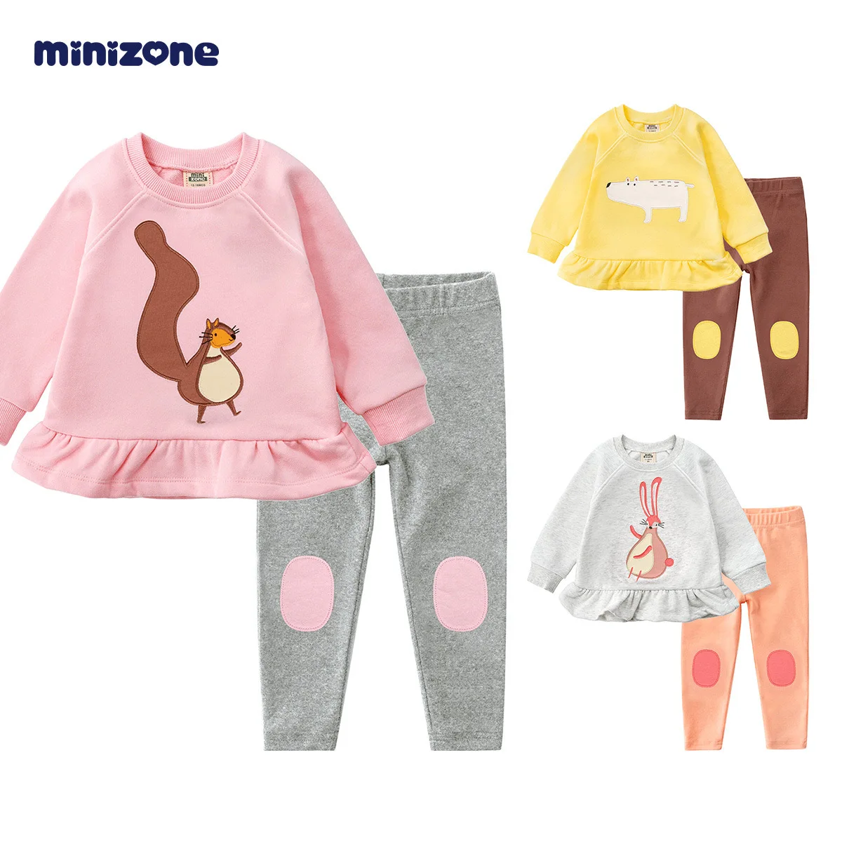 

Хлопковый комплект Minizone для маленьких девочек, 2 предмета, штаны и свитшот, с длинным рукавом