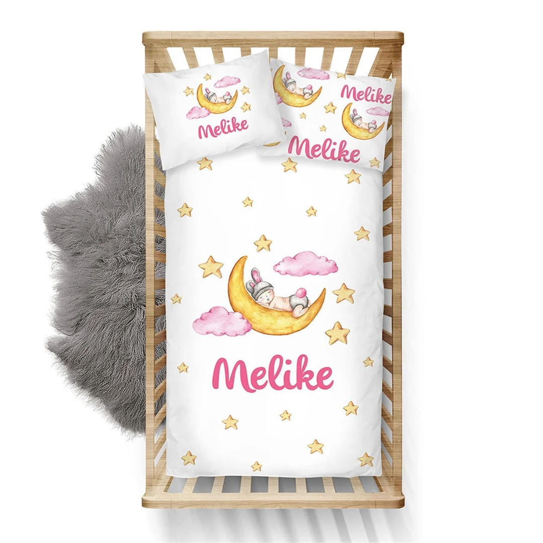 

Personalized Baby Bedding Set Soft Cotton Crib Custom Made Pillow Cover 3-Pcs