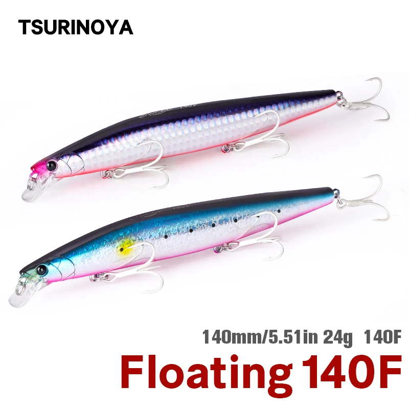 TSURINOYA Ultra-long Casting 140F Floating Minnow Fishing Lure STINIGER 140mm 24g Tungsten Weight Seabass Sea Fishing Hard Bait