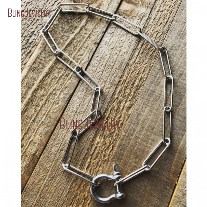 

NM32679 Horseshoe Lock Large Chunky Link Brass Paperclip Shackle Lock Chain Anchor Screw Lock Pendant Necklace