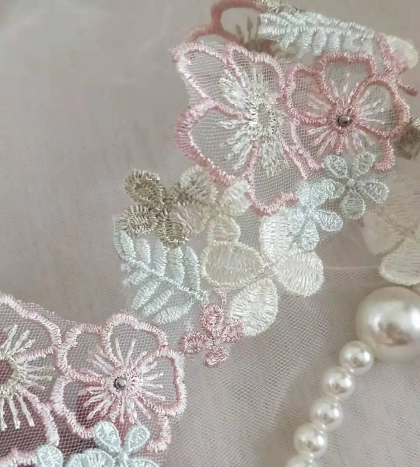 3 ярда милая кружевная отделка Цветной Цветок макарон вышитый жемчугом кружево