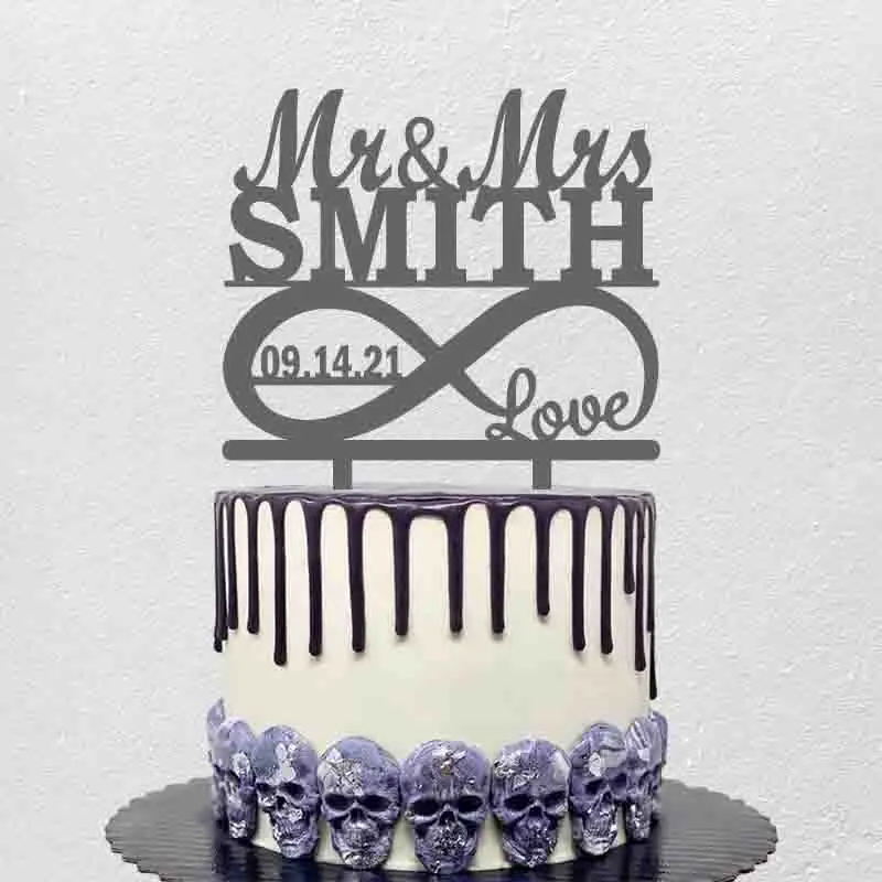 

Personalized Wedding Cake Topper Custom Mr Mrs Name Wedding Date Infinity Symbol With Love For Wedding Party Cake Decoration