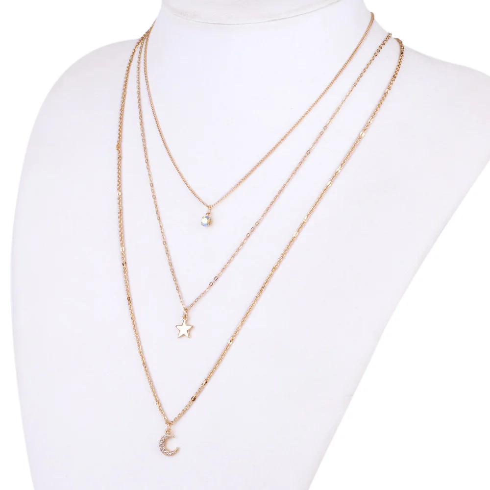 EPI многослойное ожерелье-цепочка с круглым ожерелье подвеской в виде полумесяца