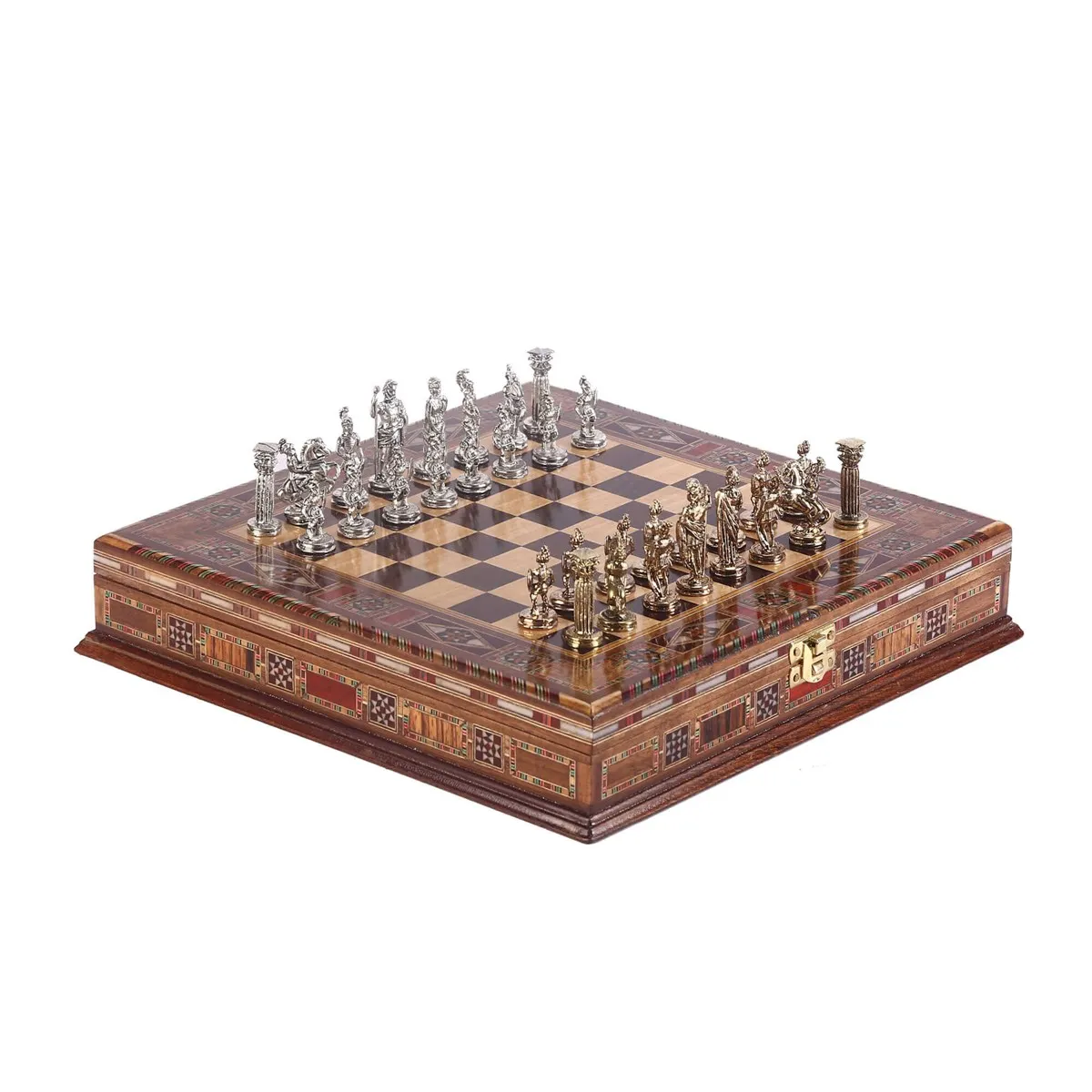 Historical Figures of Rome Metal Chess Set Handmade Pieces Natural Solid Wooden Chessboard storage Inside Small Size King 4.8cm | Спорт и