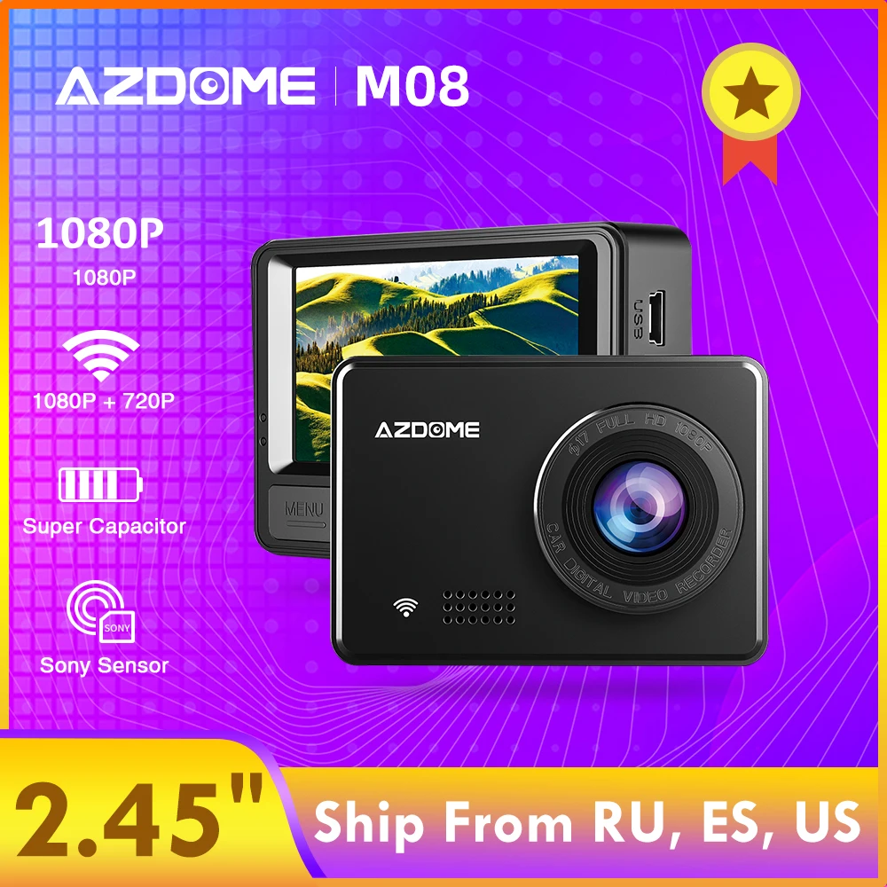 AZDOME M08 1080P супер конденсатор видеорегистратор 2,4" ips Автомобильная камера с WiFi WDR sony сенсор Автомобильный видеорегистратор ночного видения