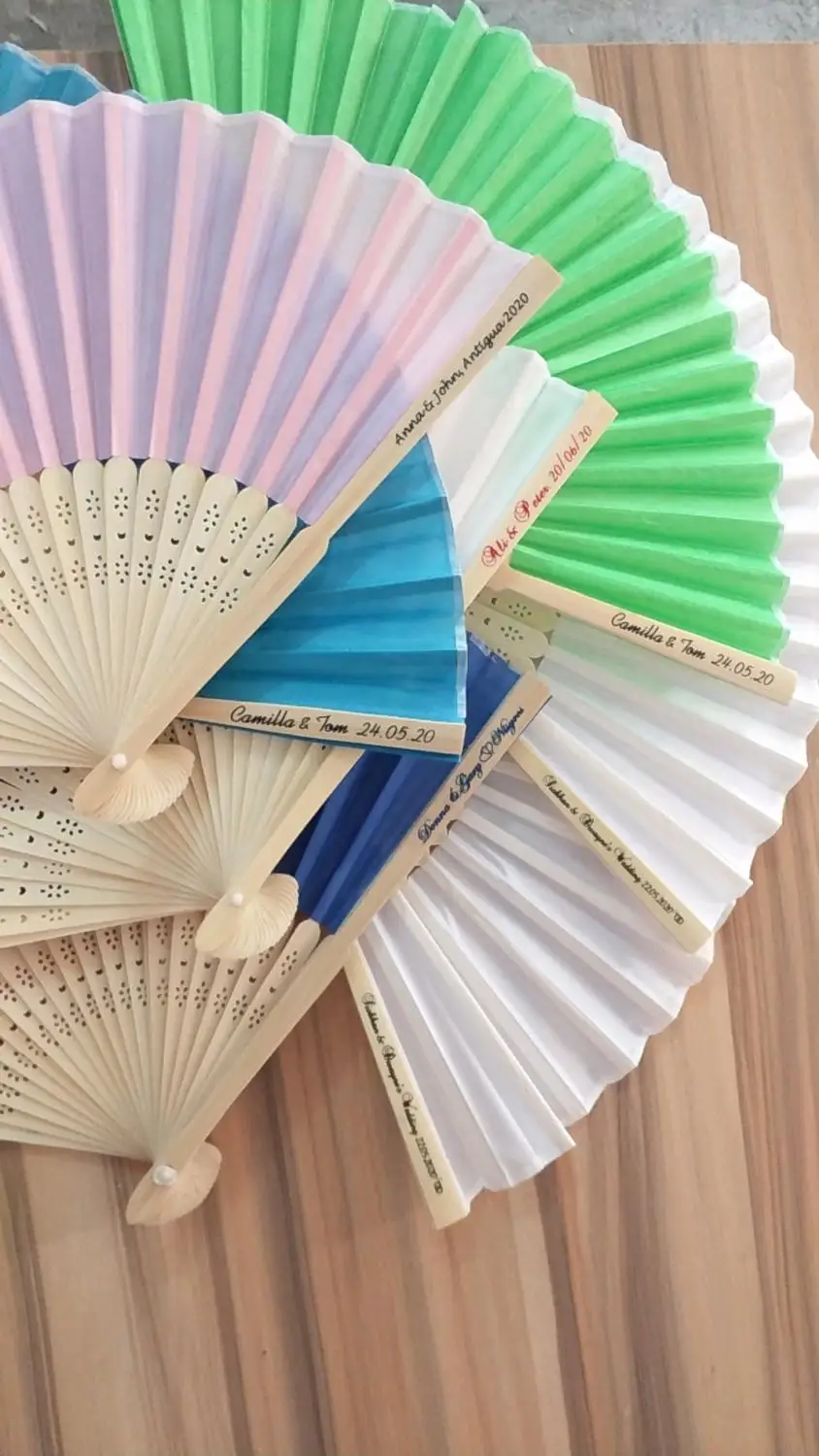 

20 customized hand fans fabric silk fans bulk free shipping bridal baby shower bachelorette college party favors decorations