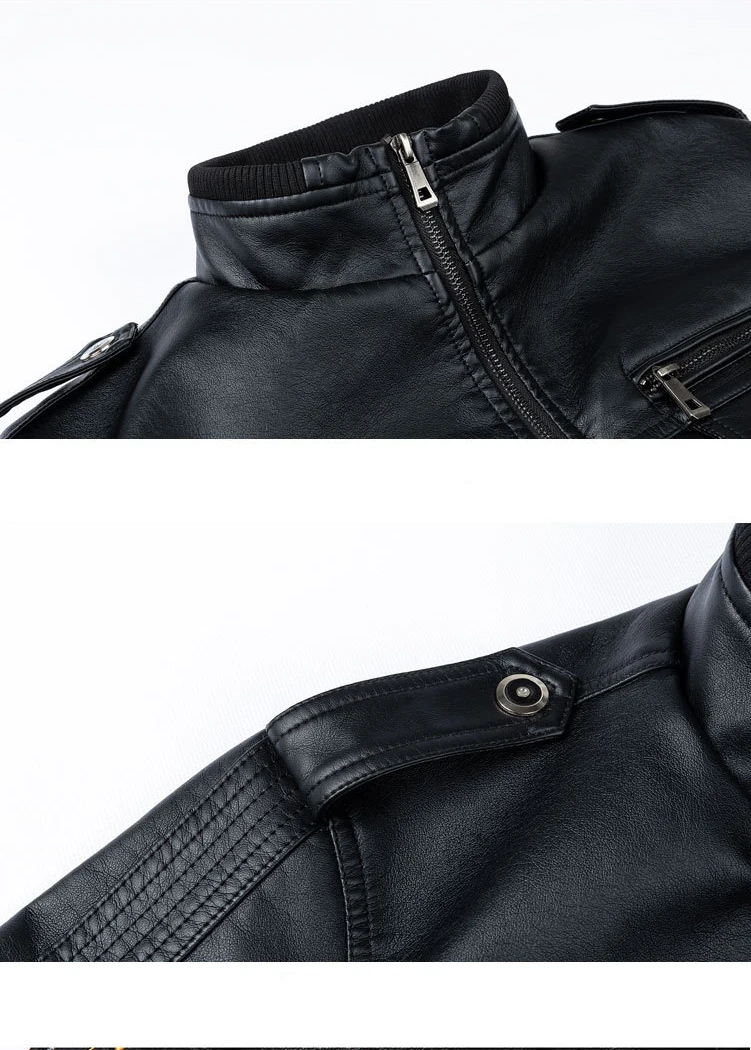 

Soqoool Spring Autumn Men Leather Casual Top Motorcycle Male Outwear Fashion PU Leather Cargo Coats Pockets Plus Size Jackets