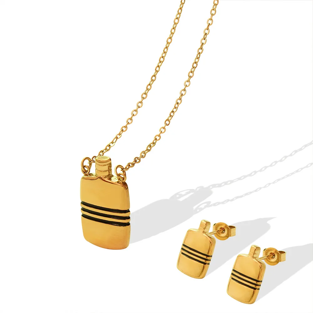 Модный трендовый набор ювелирных изделий в полоску с маленьким кулоном в виде Чайника Ожерелье Серьги