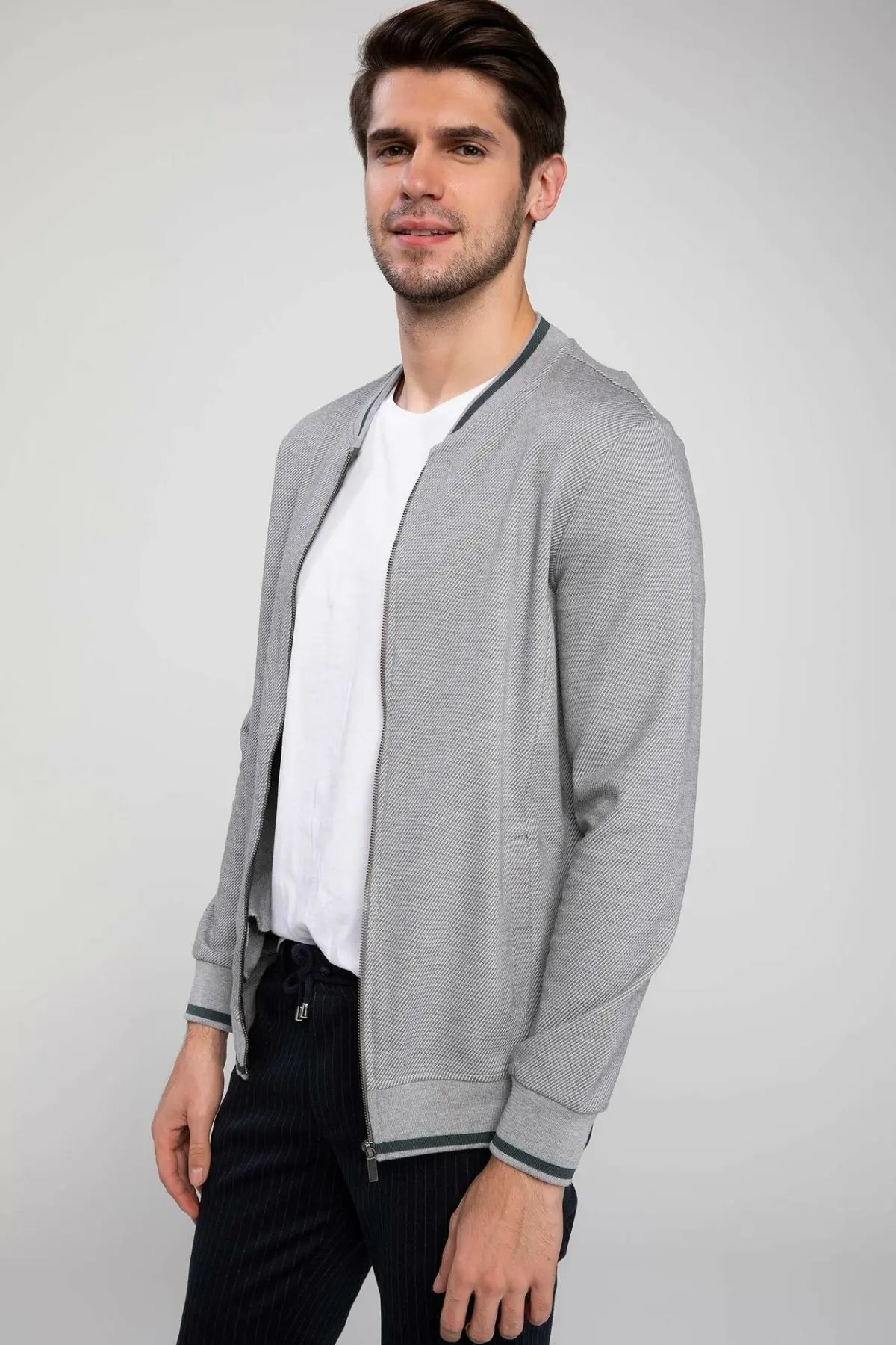 DeFacto Модные мужские однотонные хлопковые повседневные свободные куртки высокого