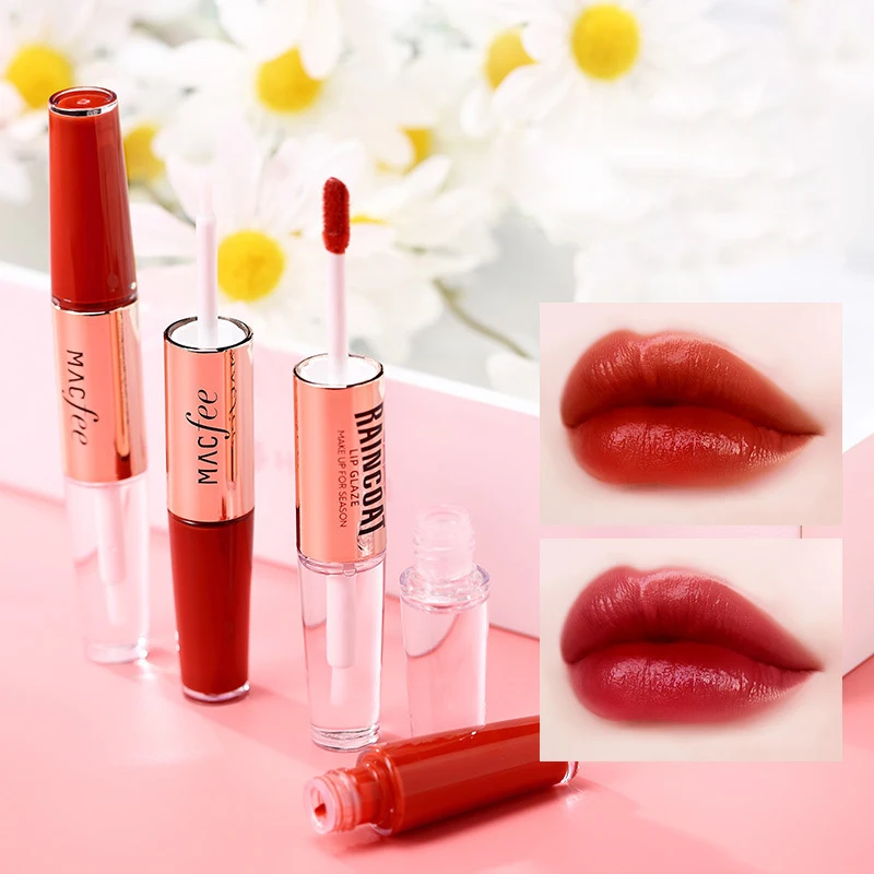 

Raincoat Lip Gloss Long Lasting Waterproof Lip Glaze Moisturizing Non Stick Double Head Liquid Matte Silky Lipstick Cosmetic