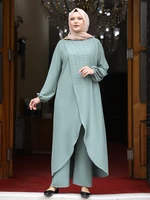 women tunic pants suit pearl detailed hijab clothing new season long muslim islamic modern model flexible high quality turkey