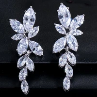 c00018 2021 new designed aaa white bright cubic zircon women wedding engagement silver earrings wholesale drop shipping