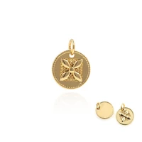 round gold coin charm enamel flower pendant four leaf clover lucky charm round necklace diy jewelry 16x12 7x2 7mm