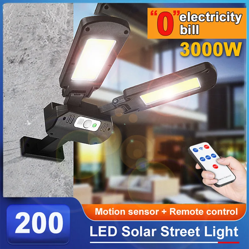 

Upgrade 200COB Solar Sensor Lights Outdoor Spotlight 3000W 6000LM Solar Security Lighting for Garden Patio Yard Garage Pathway