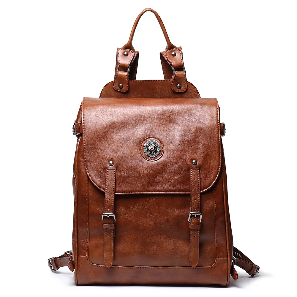 

Top Quality Crazy Horse Cowhide First Layer Knapsack Male Computer Bag School Bags Vintage Genuine Leather Rucksack Men Backpack