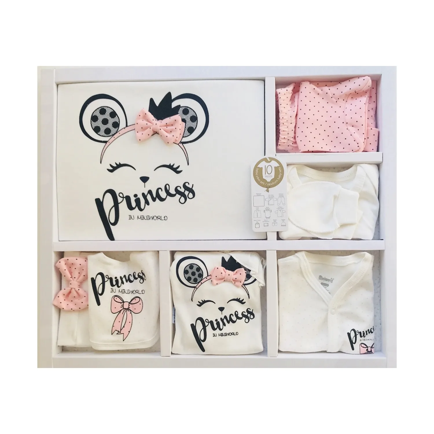Baby Girl Bow Princess 10 Pcs Hospital Outlet Natural Antiallergic 100% Cotton Fabric Flexible Quality