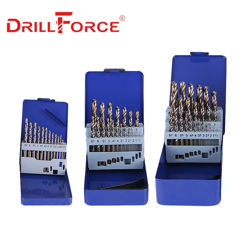 Сверло из кобальта DRILLFORCE 13/19/25 шт. HSS M35 набор сверл нержавеющей стали для