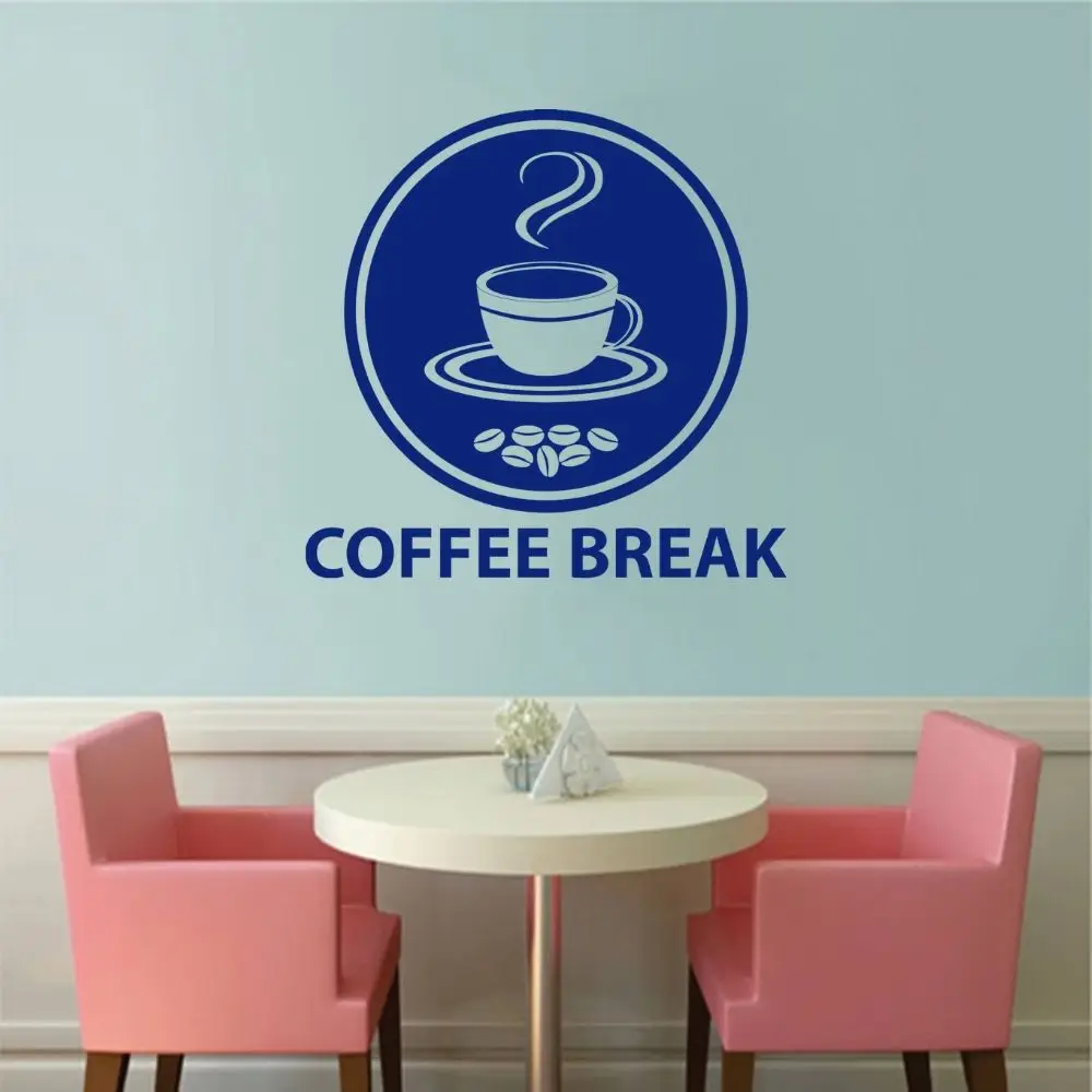 

Coffee Break Text With Coffee In Cup Silhouette Wall Sticker Decal For Cafe Coffee Shop And Kitchen Wall Art Decoration A001490