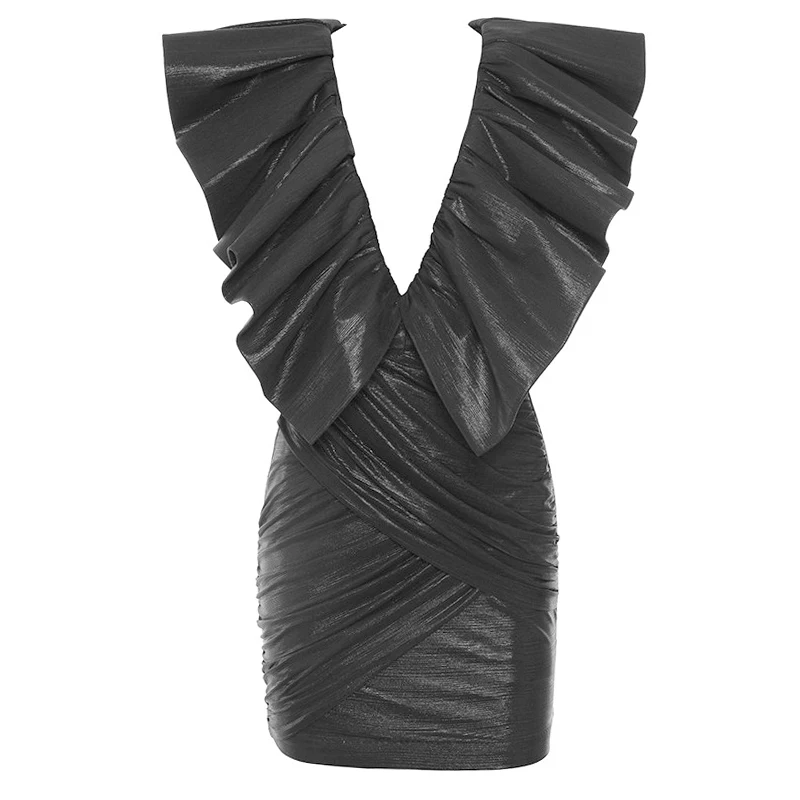 

Ucnye lapel off shoulder long sleeve high waist PU leather mini dress solid summer dress women club dress vintage fashion