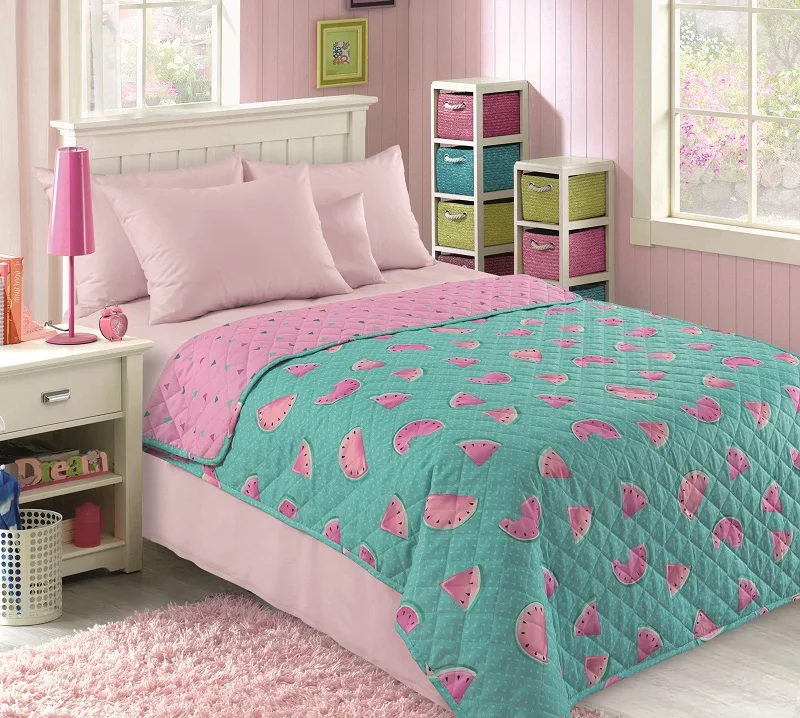 IV Арбузики бирюзовый цвет. Детское стеганое покрывало из бязи. Ткань верха: Бязь