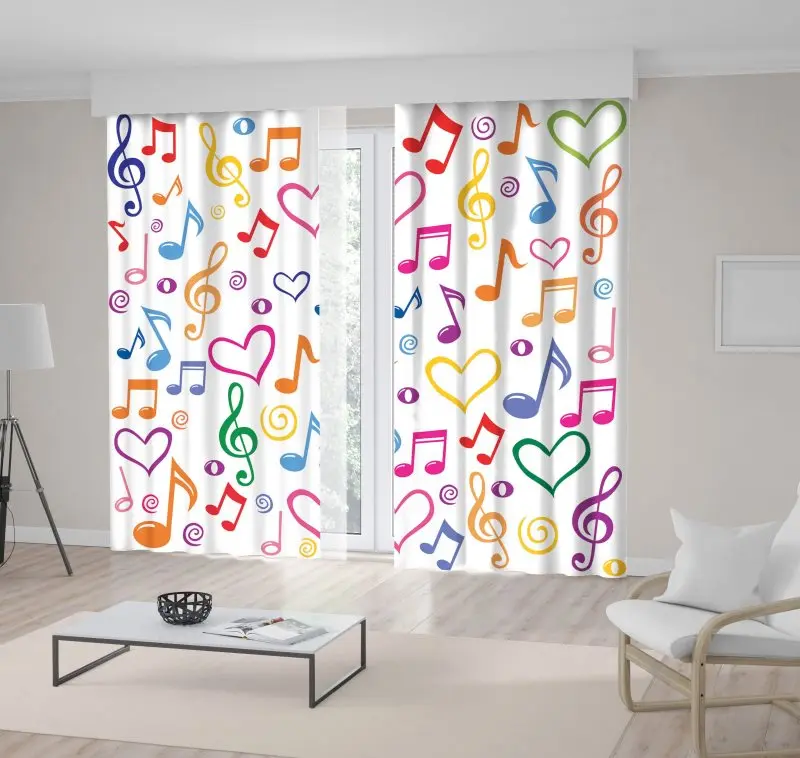 

Curtain Colorful Music Notes Clefs Heart Shapes Fun Festive Modern Patterns Print Red Pink Blue Yellow Green