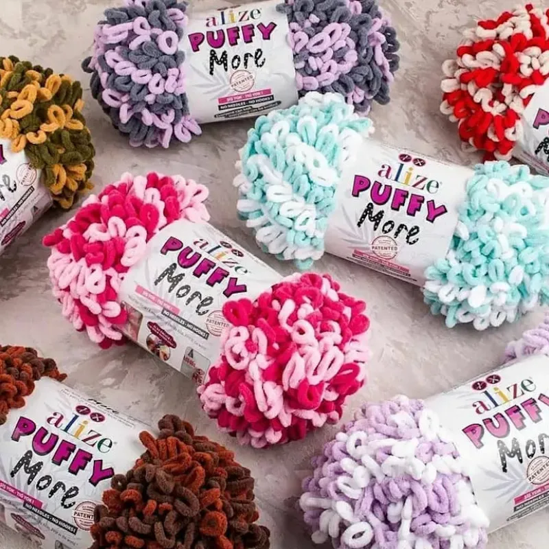 Пряжа Alize Puffy More (Ализе Пуффи Море) 100%микрополиэстер 11 5м 150гр 2шт в уп | Дом и сад