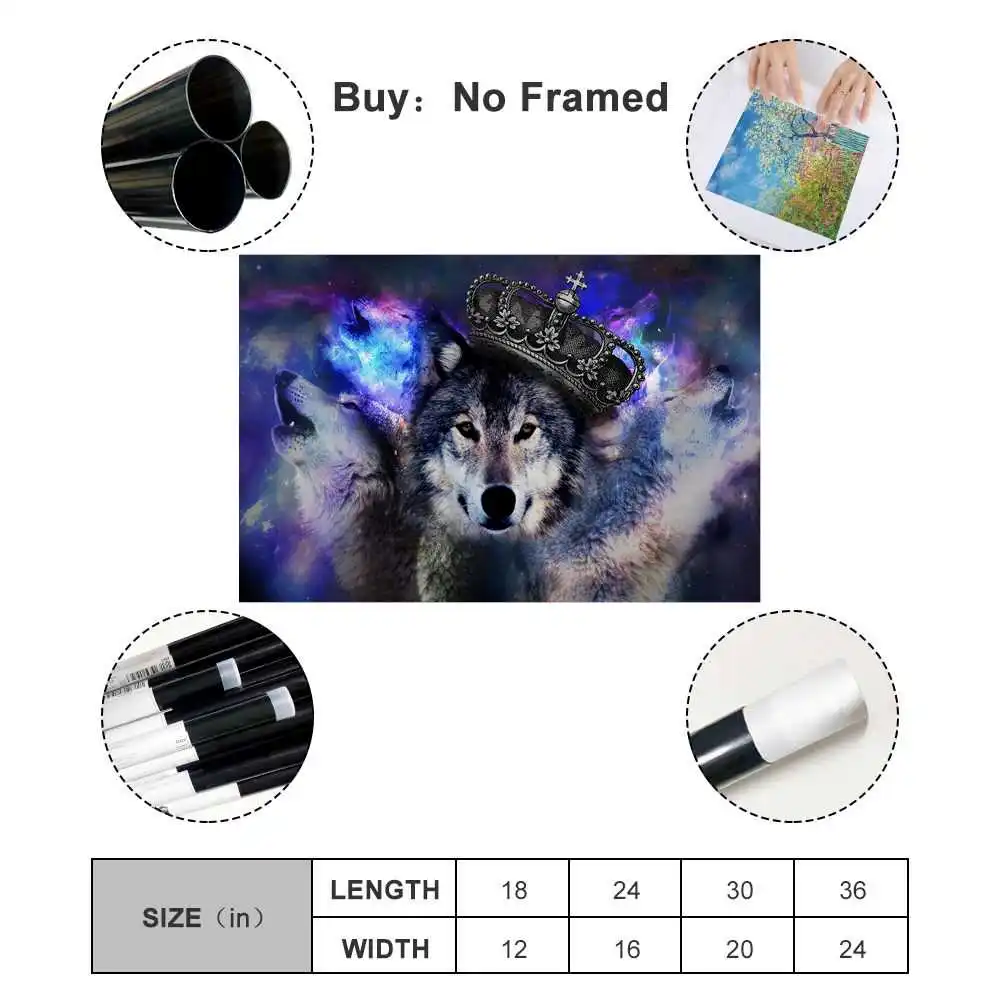 

Animals Wearing Crown Wolf Domineering Oil Painting Poster Living Room Decoration Painting Canvas Wall Art Living Room