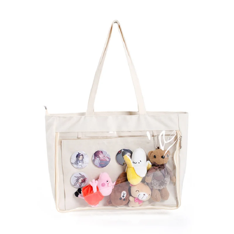 100Pcs/Lot Custom Printed Natural Cotton Canvas Tote Bags with PVC Window Organic Linen Muslin Plain Shopping Handles | Багаж и сумки