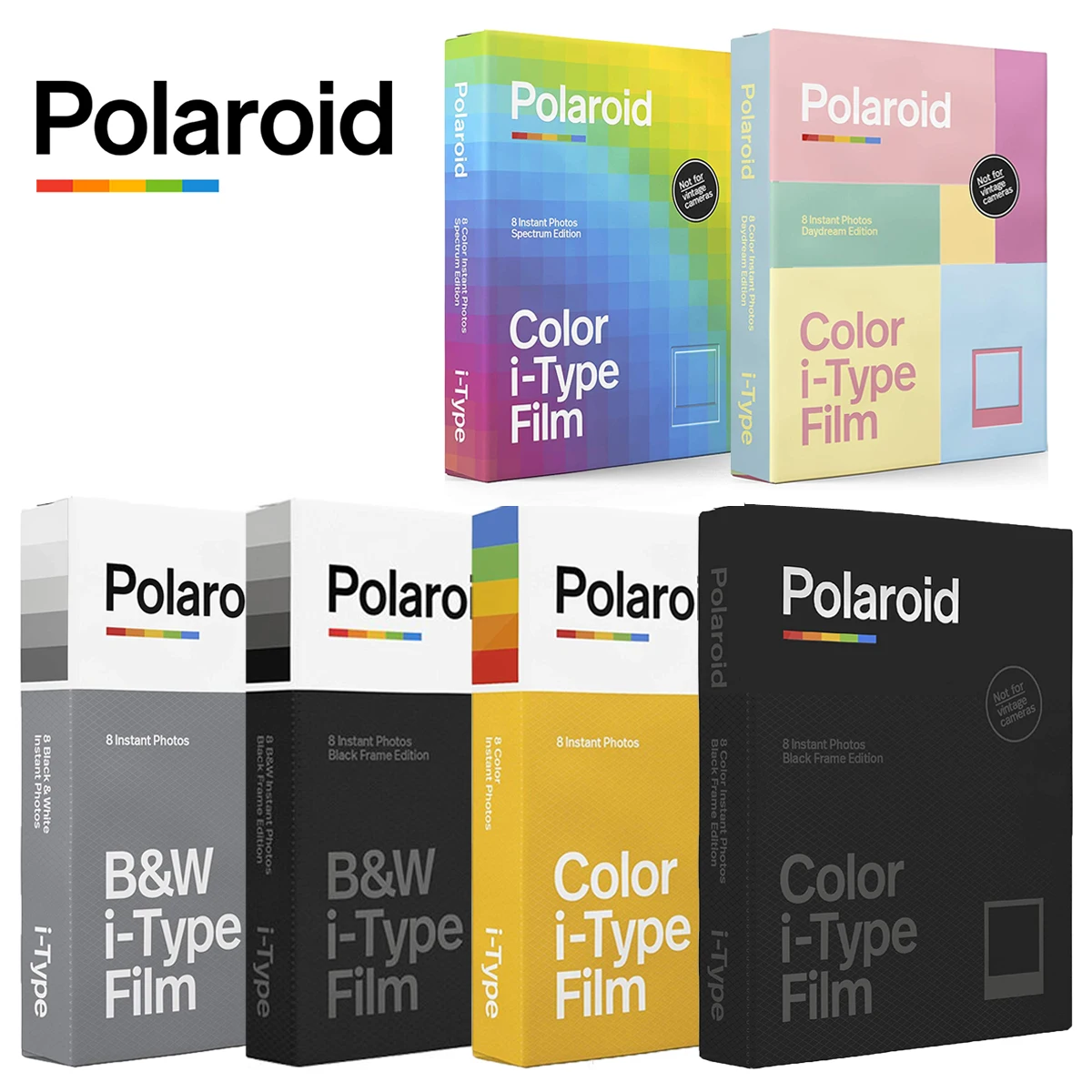 Оригинальная фотобумага Polaroid i-Type B &amp W мгновенная печать черного цвета 8 листов