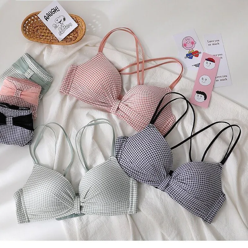 

1 шт., женское нижнее белье с бантом, в клетку