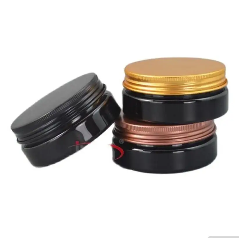 50 grams black PET Jar,Cosmetic Jar 50g black jar with gold/bronze/black aluminum Lid Make up Packaging Beauty Salon Equipment