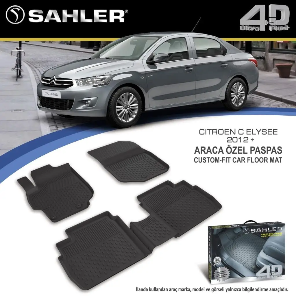 Коврики лайнер 4.5D формованные черный подходит для Citroen C-Elysee 2012 2013 2014 2015 2016 2017 2018 2019