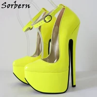 sorbern neon yellow shoes pointed toe platform 20cm fetish high heel ankle strap sissy boy sm art performance shoe multi color
