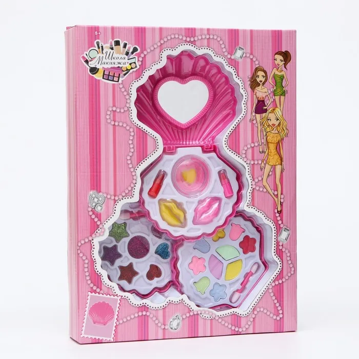 Набор косметики для девочек Ракушка ( 2 помады губ 16 теней 3 аппликатора 9 блесков д