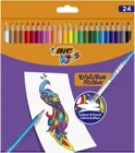 Цветные карандаши, 24 цвета, детские, шестигранные, с ластиком, BIC Kids Illusion, уп. 24 шт., Бесплатная быстрая доставка из РФ