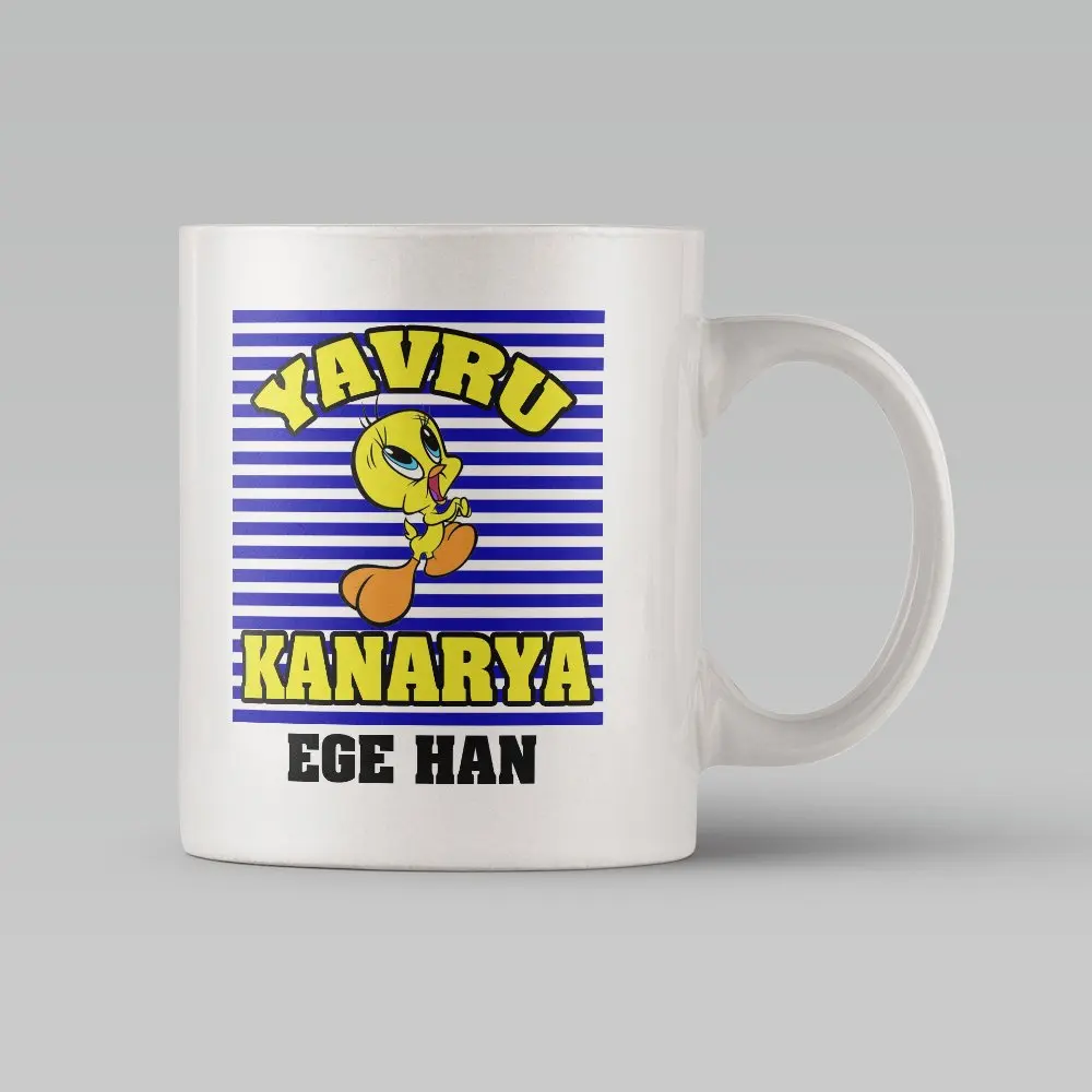 

Персонализированная белая кружка с маленьким дизайном канареек-1