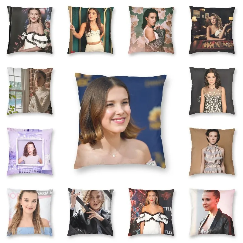 

Nordic Style Millie Bobby Brown Throw Pillow Case Home Decor Custom Square British Actress Cushion Cover 40x40cm Pillowcover