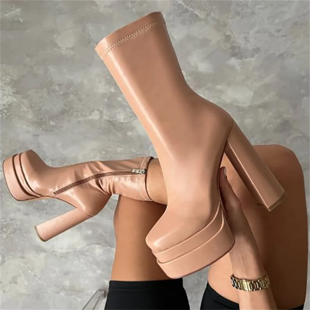 High Heel Woman Boots 2022 Winter Devil Punk Platform Shoes Plus Size  Head Side Zipper Fashion Side Zipper Solid Low Boots