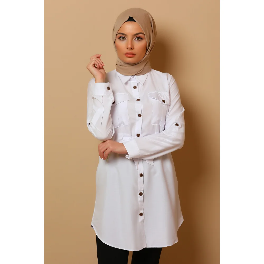Mint Women's Waist Pleated Pocket Tunic  Muslim tops Muslim sets Tunic women Abayas Modest tops Muslim tunic Muslim tops women T