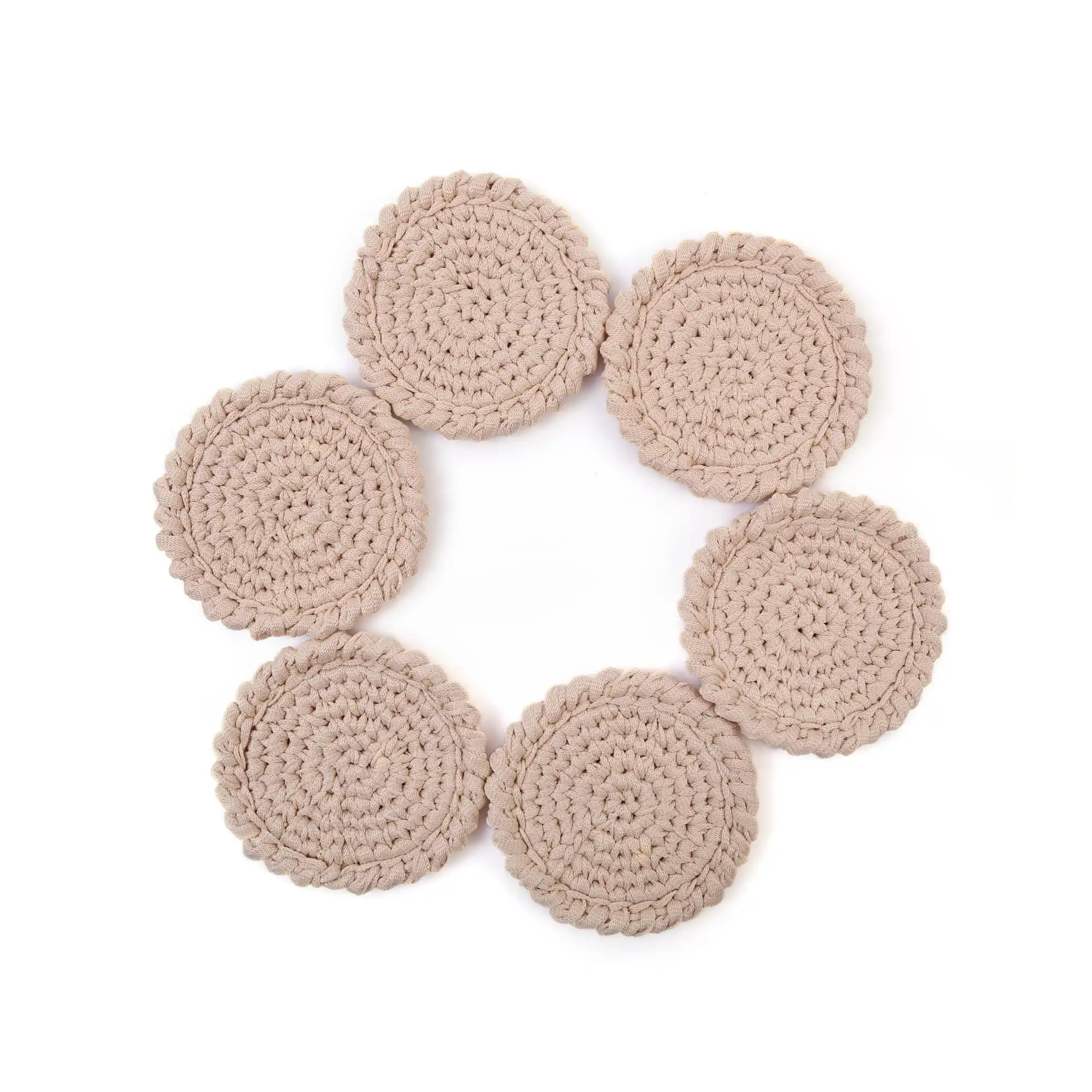 Design handcrafted knit beige 6-piece coaster