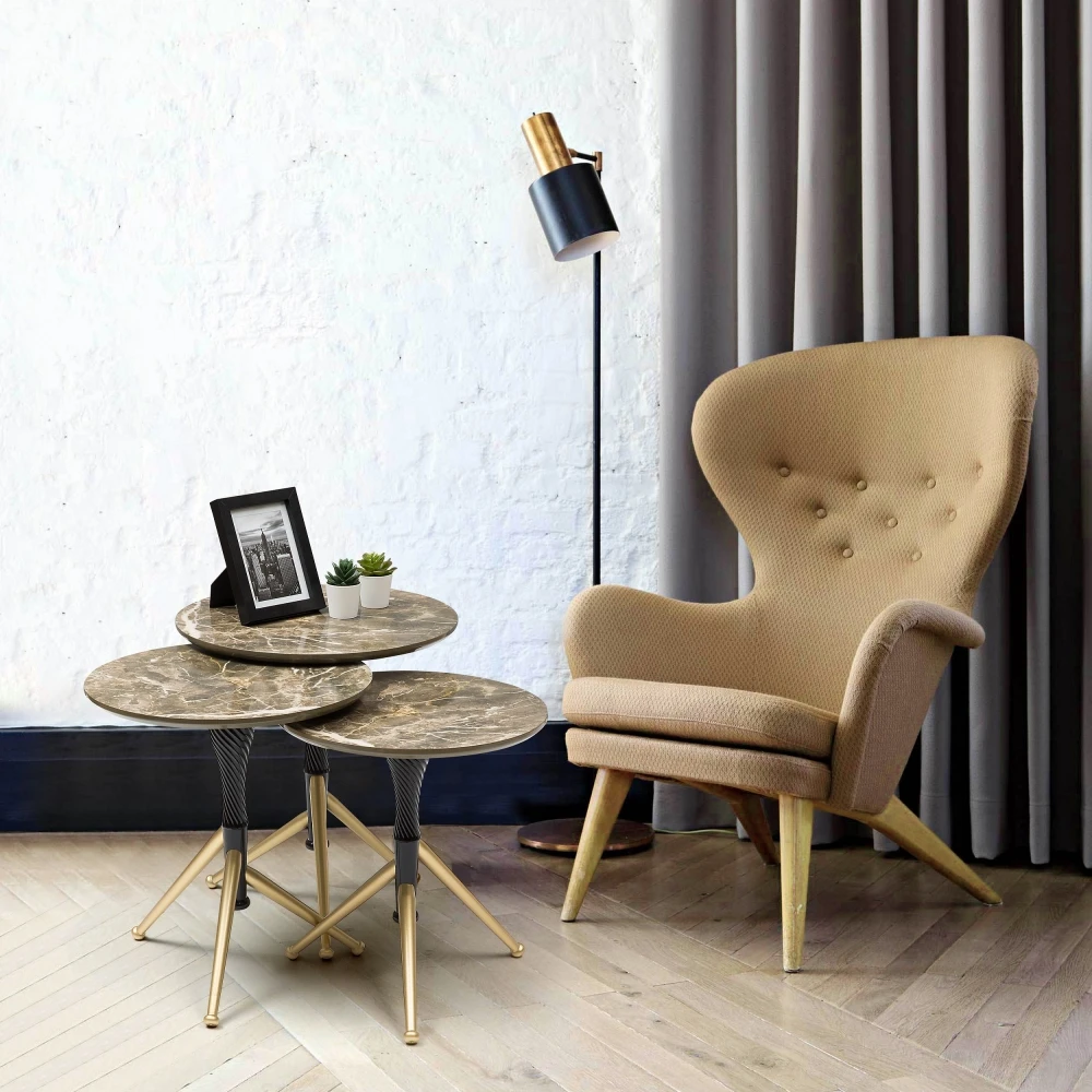 

Zebra Service Table, Marble Color, Top Surface MDF, Solid Wood Legs, Modern Design, Easy to Assemble, For Dining and Living Room