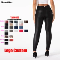 shascullfites melody tailored pants women logo custom matt black middle waist leather leggings booty lift leggings latex pants