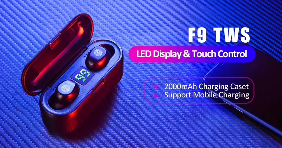 Беспроводные наушники Bluetooth V5.0, TWS, беспроводные Bluetooth наушники, светодиодный дисплей, 2000 мА/ч, внешний аккумулятор, гарнитура с микрофоном для телефона