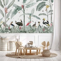 casela birds wallpaper bespoke panoramic wallpaper depicting a caravan of tropical birds moving among the palm trees