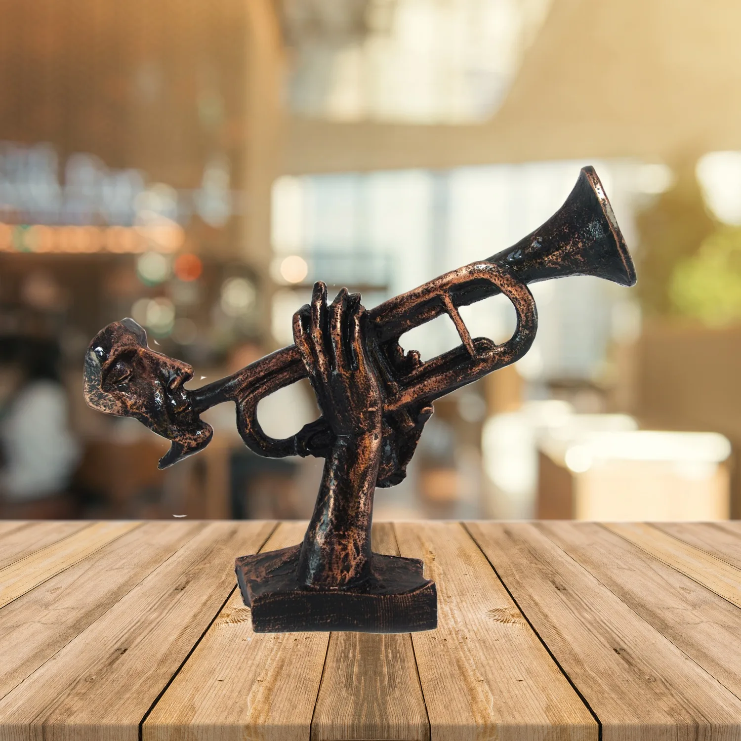 

HLO 2022 New Decorative Trumpet Bronze Trinket Creativity Posture Decorate Statue Elegant Polyester Handcraft Human Figurine