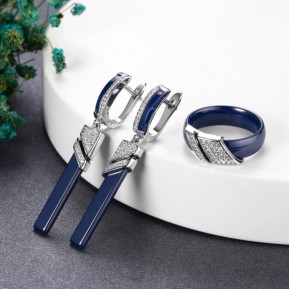 HUADIE женский набор бижутерии из керамики с цирконом.Новые серьги и кольцо в